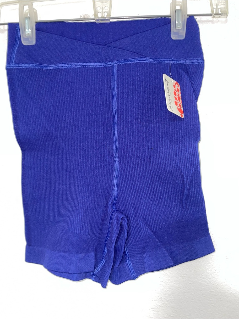 Free People Athletic High-Waist Ribbed Shorts in Cobalt Blue